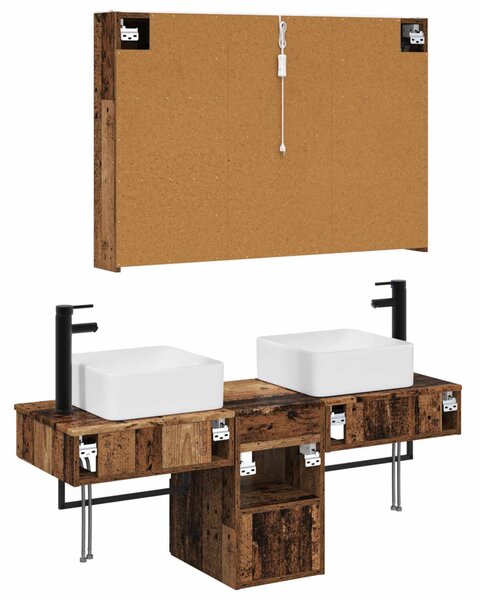 Fürdőszobai Szekrény Szett 4 pcs Antik Fa 103,5 x 15,5 x 70 cm
