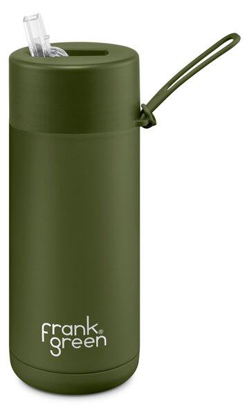 Frank Green CERAMIC CUP khaki hőtartó kávés utazó bögre fém szívószálas sport kupakkal