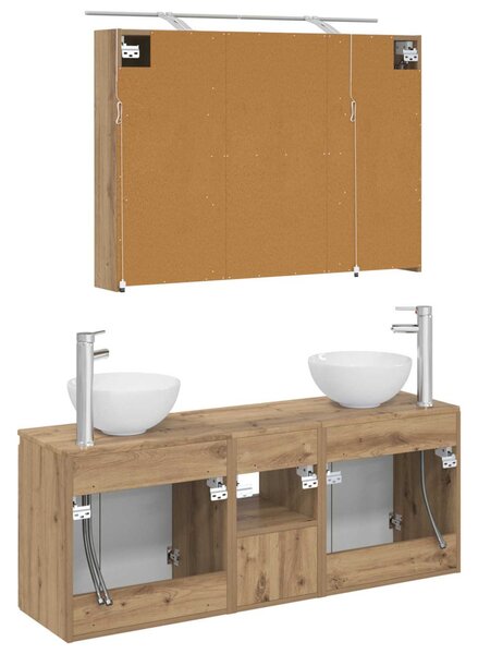 Fürdőszobai Szekrény Szett 4 pcs Kézműves Tölgy