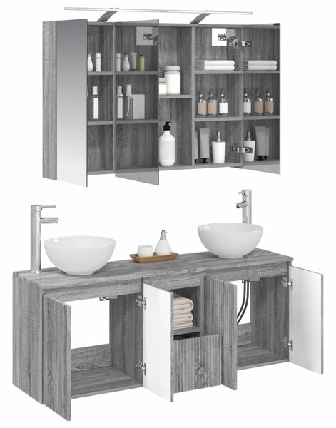 Fürdőszobai Szekrény Szett 4 pcs Szürke Sonoma