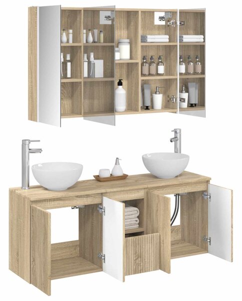 Fürdőszobai Szekrény Szett 4 pcs Sonoma Tölgy