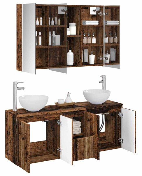 Fürdőszobai Szekrény Szett 4 pcs Antik Fa 103,5 x 15,5 x 70 cm