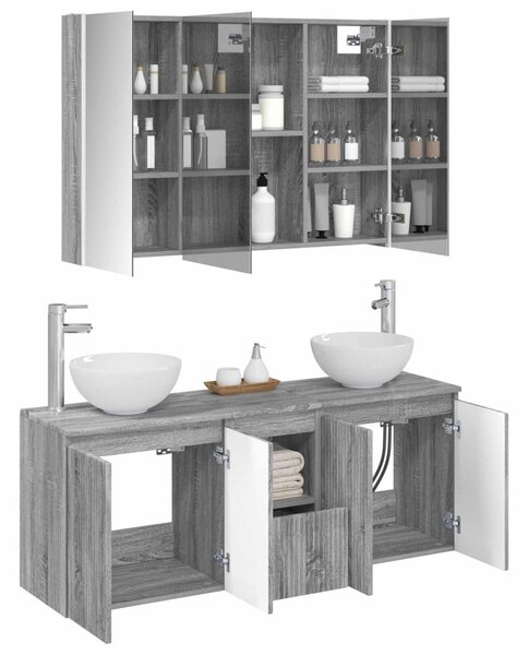 Fürdőszobai Szekrény Szett 4 pcs Szürke Sonoma