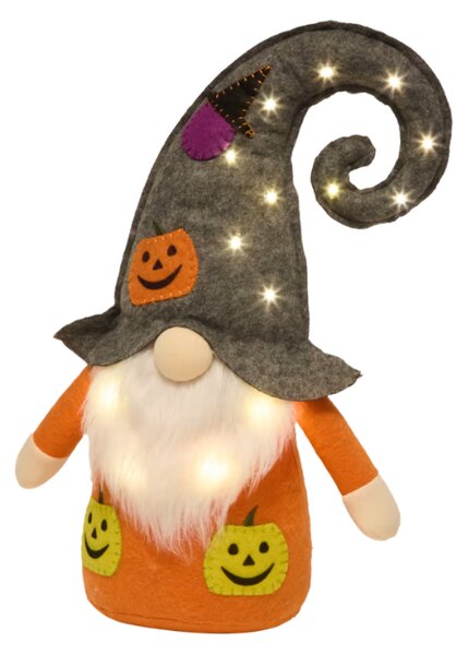 Dekoratív törp HALLOWEEN GNOME LED világítással, 40 cm - különböző színek Termék színe: Fekete