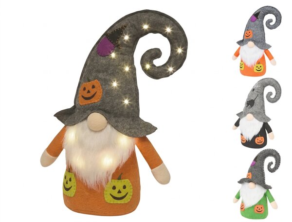 Dekoratív törp HALLOWEEN GNOME LED világítással, 40 cm - különböző színek Termék színe: Fekete