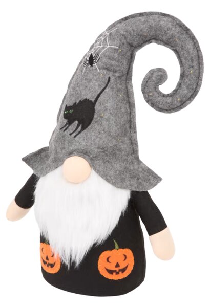 Dekoratív törp HALLOWEEN GNOME LED világítással, 40 cm - különböző színek Termék színe: Fekete