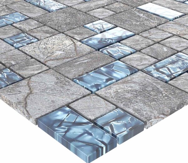 Mozaik csempe 11 pcs Szürke és Kék 50 x 50 cm Üveg