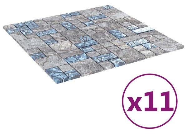 Mozaik csempe 11 pcs Szürke és Kék 50 x 50 cm Üveg