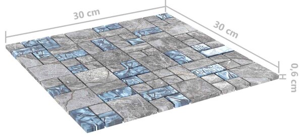 Mozaik csempe 11 pcs Szürke és Kék 50 x 50 cm Üveg