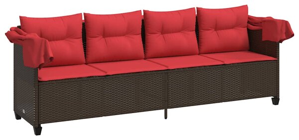 Barna polyrattan napozóágy tetővel és párnával