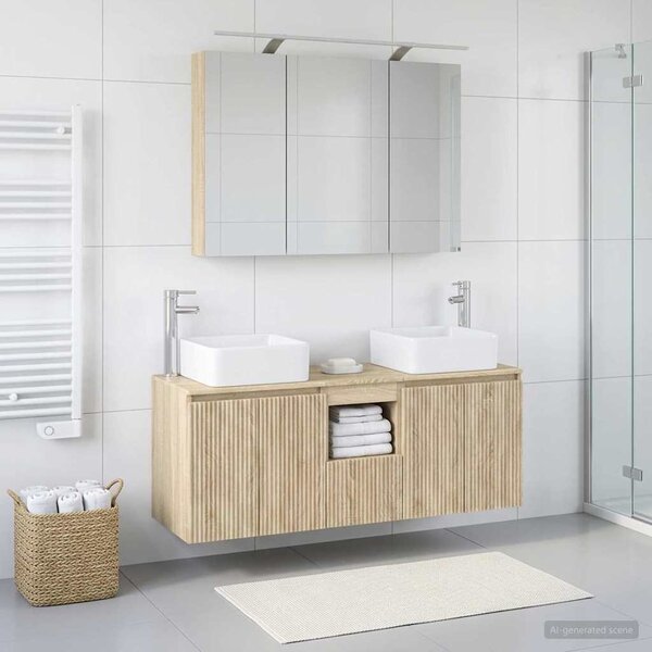 Fürdőszobai Szekrény Szett 4 pcs Sonoma Tölgy