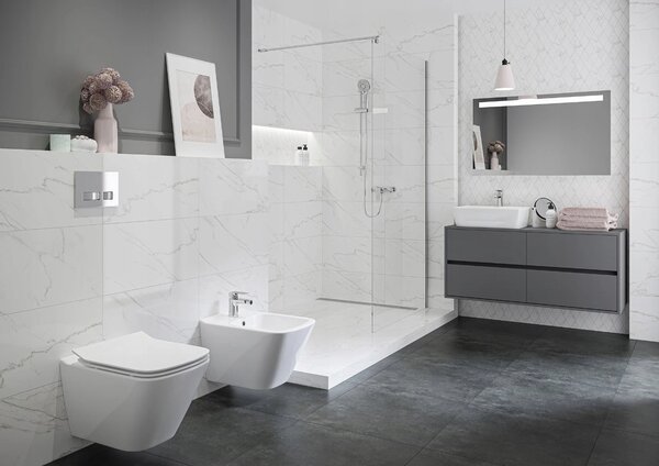 Cersanit City, System50 PNEU süllyesztett keret + függő WC csésze City Square CleanOn + króm gomb Circle, S701-776