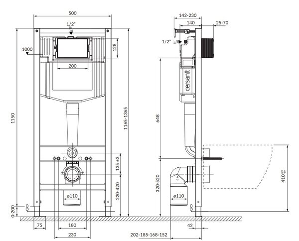 Cersanit City, System50 PNEU süllyesztett keret + függő WC csésze City Square CleanOn + króm gomb Circle, S701-776