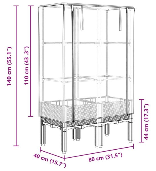 Rattan megjelenésű magaságyás melegháztakaróval 80x40x140 cm