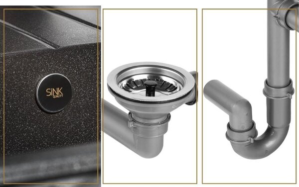 SINK Quality Mosogató Quality Ferrum 40, konyhai gránit mosogató 400x500x195 mm + szifon, fekete, SKQ-FER.C.1K40.X