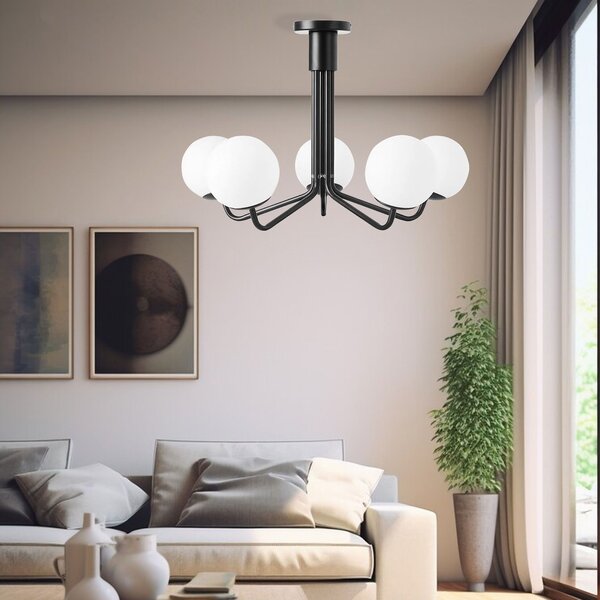 Toolight Szerszámlámpa, mennyezeti lámpa 75x50 cm 6xE27 APP1578-5C, fekete matt-fehér, OSW-03606