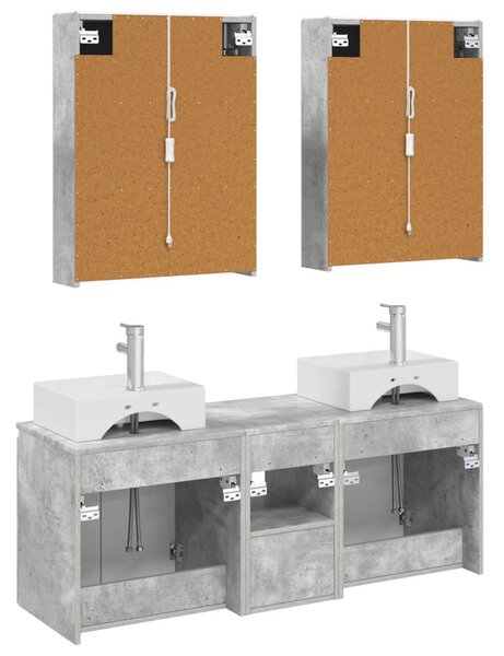 Fürdőszobai Szekrény Szett 5 pcs Betonszürke Szerelt Fa