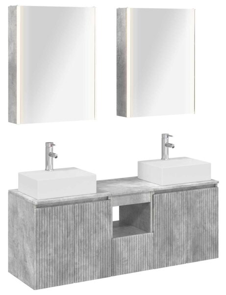 Fürdőszobai Szekrény Szett 5 pcs Betonszürke Szerelt Fa