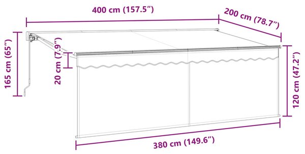 Behúzható napellenző Antracit 400 x 200 cm Pamut és Alumínium