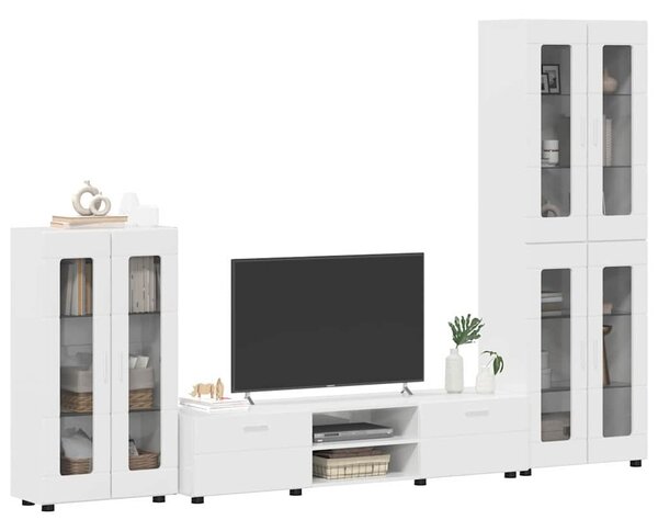 TV szekrény garnitúra FLORIN 3 pcs Magas Fényű Fehér Faanyag