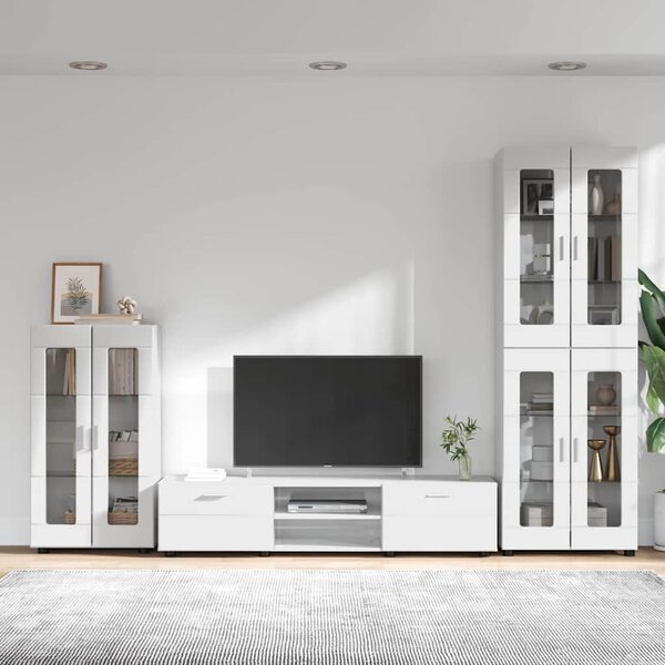 TV szekrény garnitúra FLORIN 3 pcs Magas Fényű Fehér Faanyag