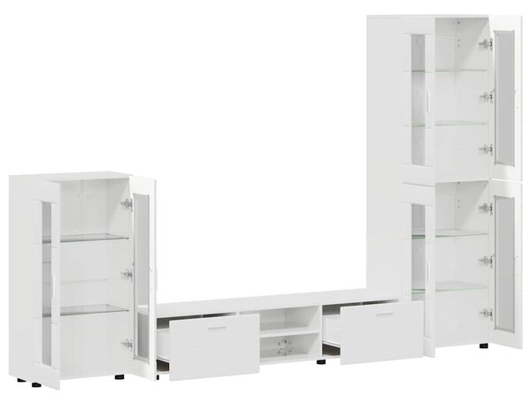 TV szekrény garnitúra FLORIN 3 pcs Magas Fényű Fehér Faanyag