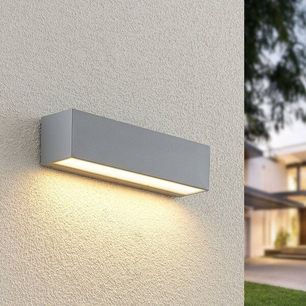 Lucande Lengo LED kültéri falilámpa, 25 cm, ezüst, lefelé irányuló fény, 3 000 K, Alu / szürke / cink, Alumínium, Modern