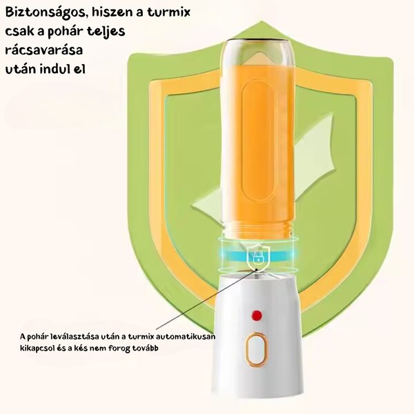 Hordozható, Többfunkciós, Vezeték Nélküli Mini Turmix Hordozható Poharakkal - 450 ml - Fehér