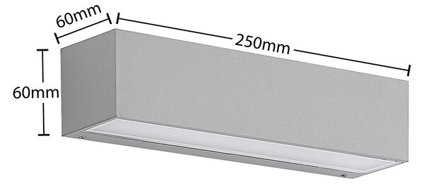 Lucande Lengo LED kültéri falilámpa, 25 cm, ezüst, lefelé irányuló fény, 3 000 K, Alu / szürke / cink, Alumínium, Modern
