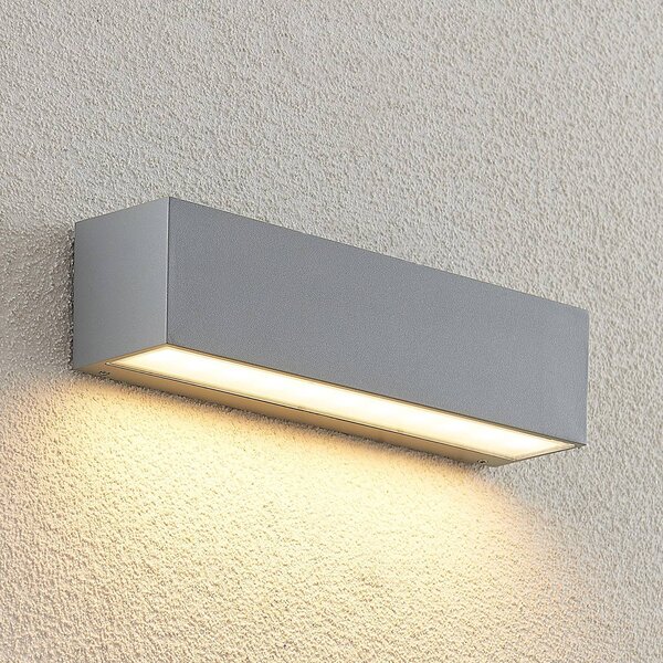 Lucande Lengo LED kültéri falilámpa, 25 cm, ezüst, lefelé irányuló fény, 3 000 K, Alu / szürke / cink, Alumínium, Modern