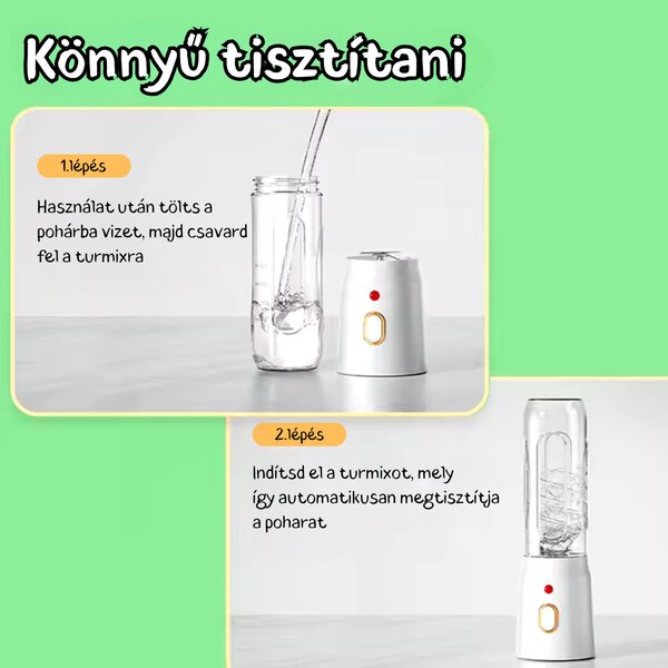 Hordozható, Többfunkciós, Vezeték Nélküli Mini Turmix Hordozható Poharakkal - 450 ml - Fehér