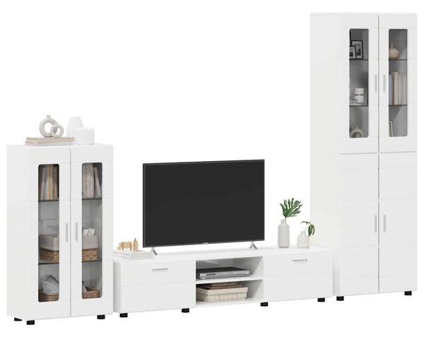 TV szekrény garnitúra FLORIN 3 pcs Magas Fényű Fehér Faanyag