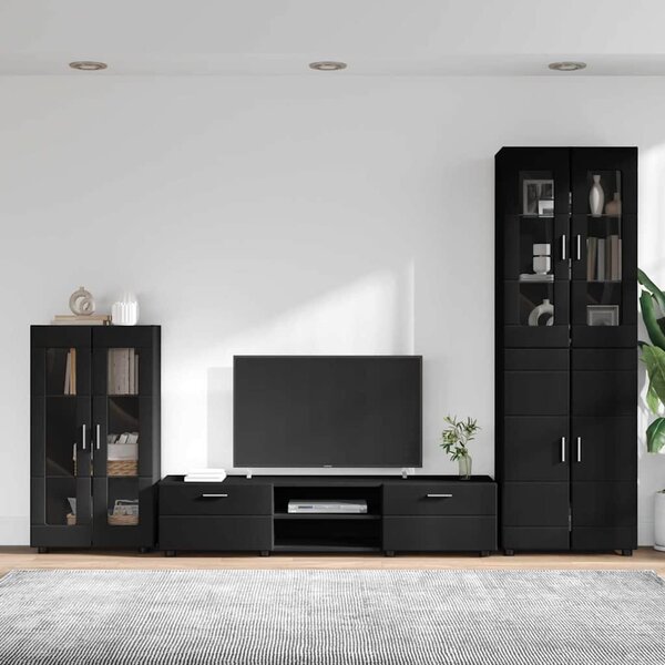 TV szekrény garnitúra FLORIN 3 db Fekete Szerelt Fa