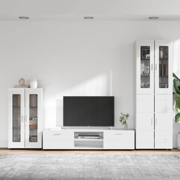 TV szekrény garnitúra FLORIN 3 pcs Magas Fényű Fehér Faanyag