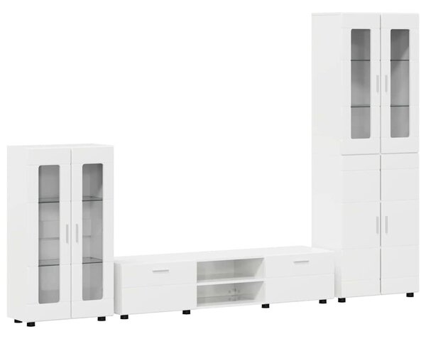 TV szekrény garnitúra FLORIN 3 pcs Magas Fényű Fehér Faanyag