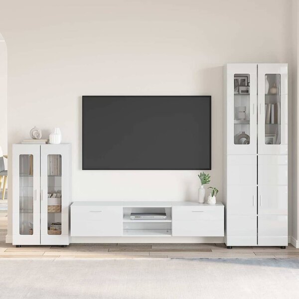 TV szekrény garnitúra FLORIN 3 pcs Magas Fényű Fehér Faanyag
