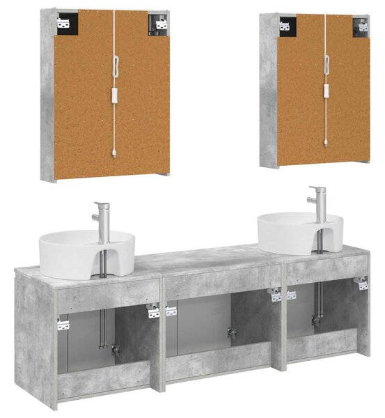 Fürdőszobai Szekrény Szett 5 pcs Betonszürke Szerelt Fa