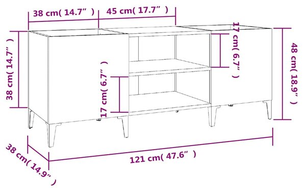 Barna tölgyszínű szerelt fa hanglemezszekrény 121x38x48 cm