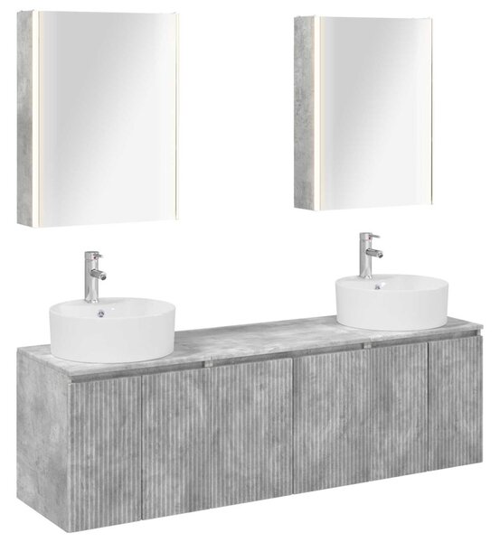 Fürdőszobai Szekrény Szett 5 pcs Betonszürke Szerelt Fa