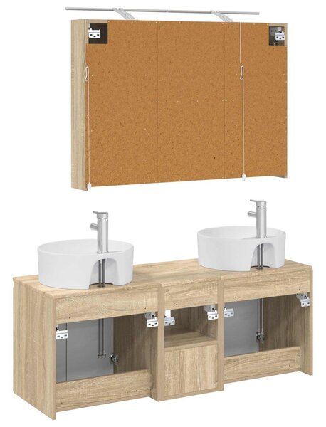 Fürdőszobai Szekrény Szett 4 pcs Sonoma Tölgy Szerelt Fa