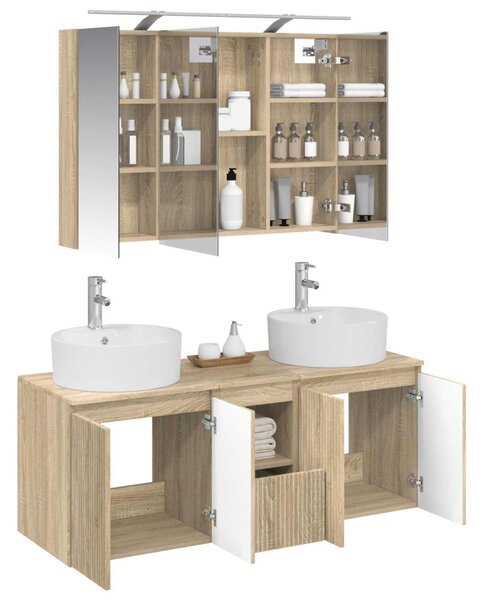 Fürdőszobai Szekrény Szett 4 pcs Sonoma Tölgy Szerelt Fa
