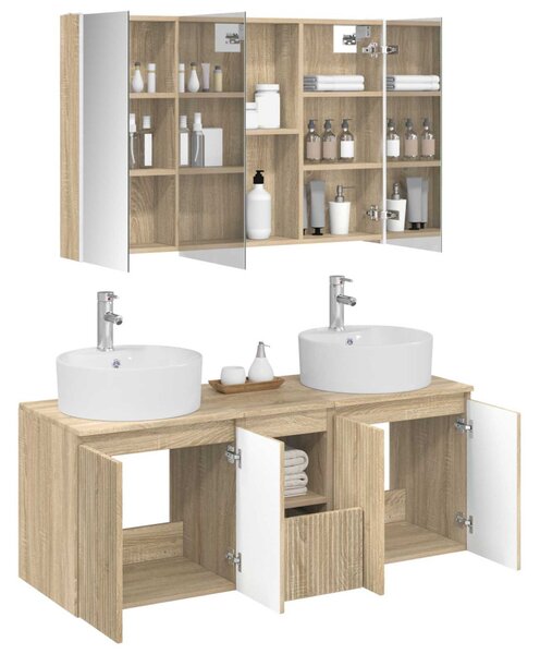 Fürdőszobai Szekrény Szett 4 pcs Sonoma Tölgy Szerelt Fa