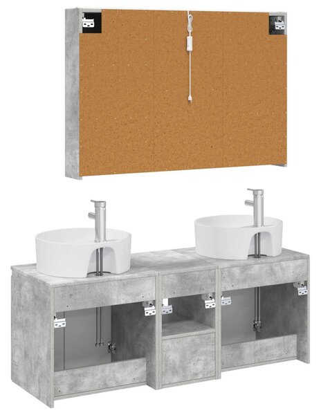 Fürdőszobai Szekrény Szett 4 pcs Betonszürke Szerelt Fa