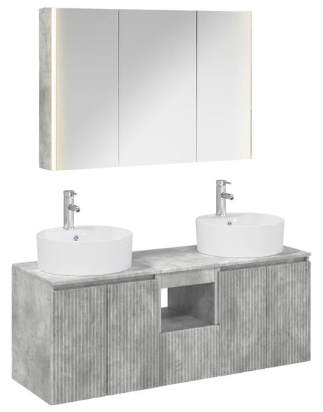Fürdőszobai Szekrény Szett 4 pcs Betonszürke Szerelt Fa