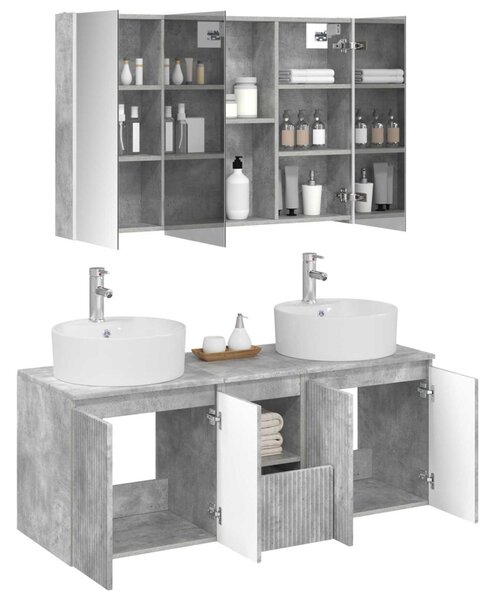 Fürdőszobai Szekrény Szett 4 pcs Betonszürke Szerelt Fa