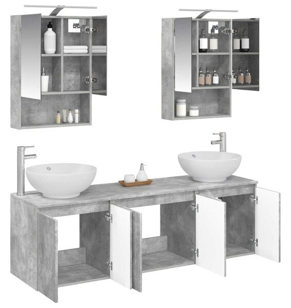 Fürdőszobai Szekrény Szett 5 pcs Betonszürke Szerelt Fa