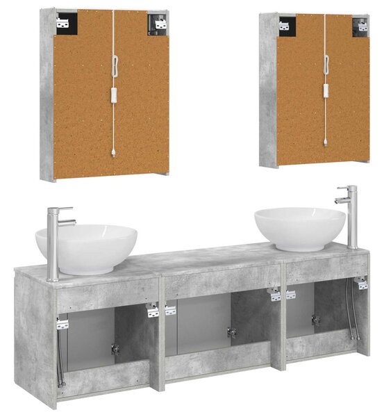 Fürdőszobai Szekrény Szett 5 pcs Betonszürke Szerelt Fa