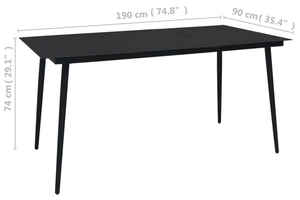 Modern Kerti Étkezőasztal - Fekete Acél és Üveg - 190x90 cm