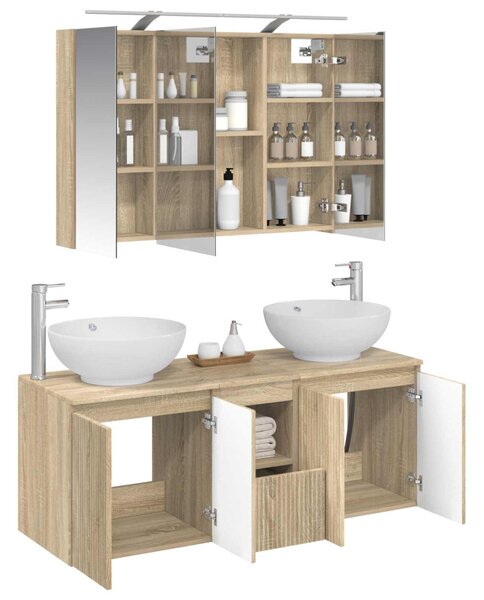 Fürdőszobai Szekrény Szett 4 pcs Sonoma Tölgy Szerelt Fa