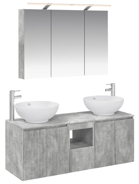 Fürdőszobai Szekrény Szett 4 pcs Betonszürke Szerelt Fa